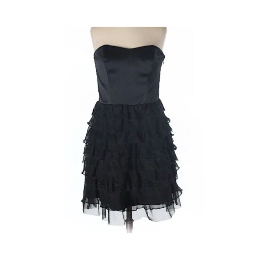Express Black Strapless Ruffle Satin Little Black Holiday Dress Size 6 NWT